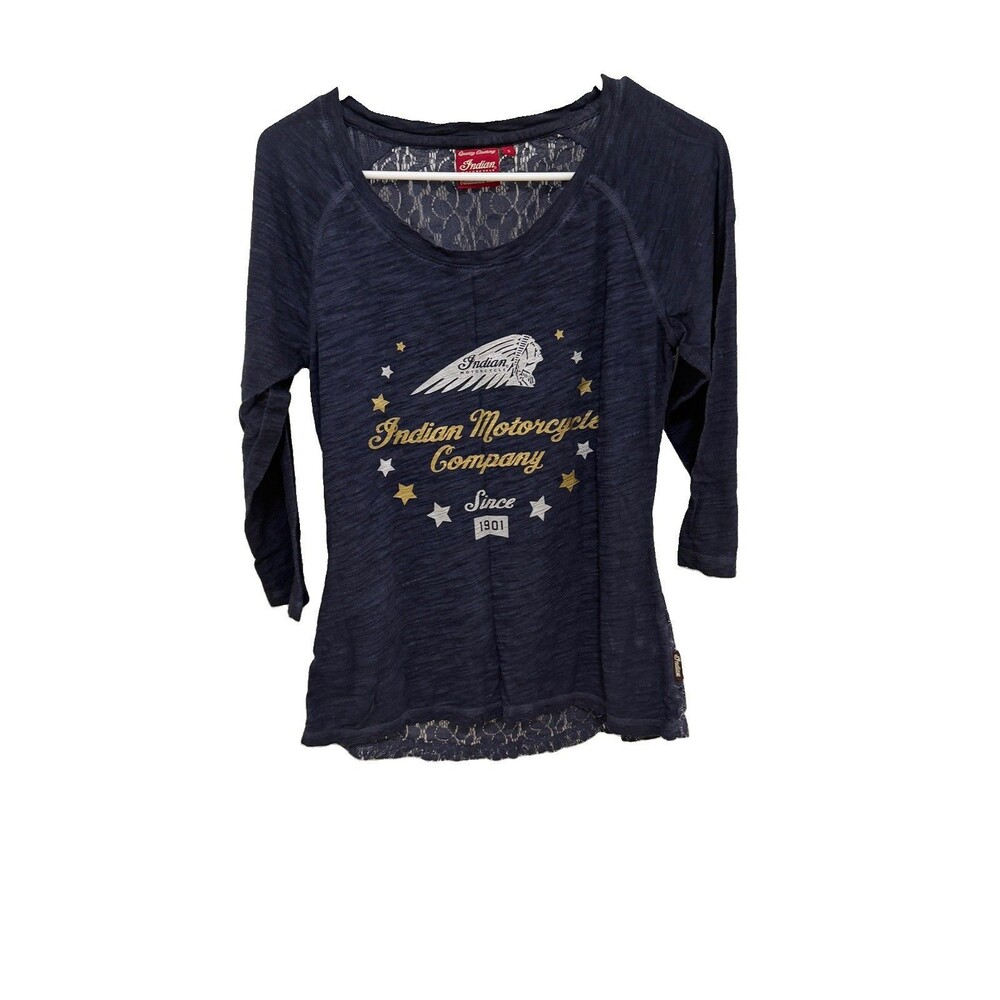 Indian Motorcycle Womens Blue Lace Logo Biker Blouse Top Size Small islet